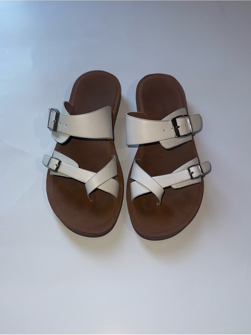 Girl’s White Buckle Strap Slide Sandals